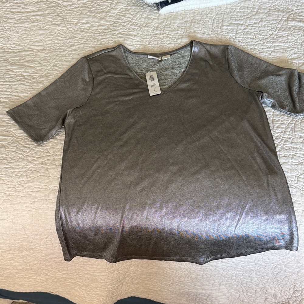 Chico’s Metallic Silver Women's Top Chicos size 1 Standard size 8
